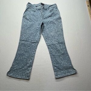 NYDJ Cropped Pants Light Blue w/Tonal Animal Print Women's 8 Lift Tuck